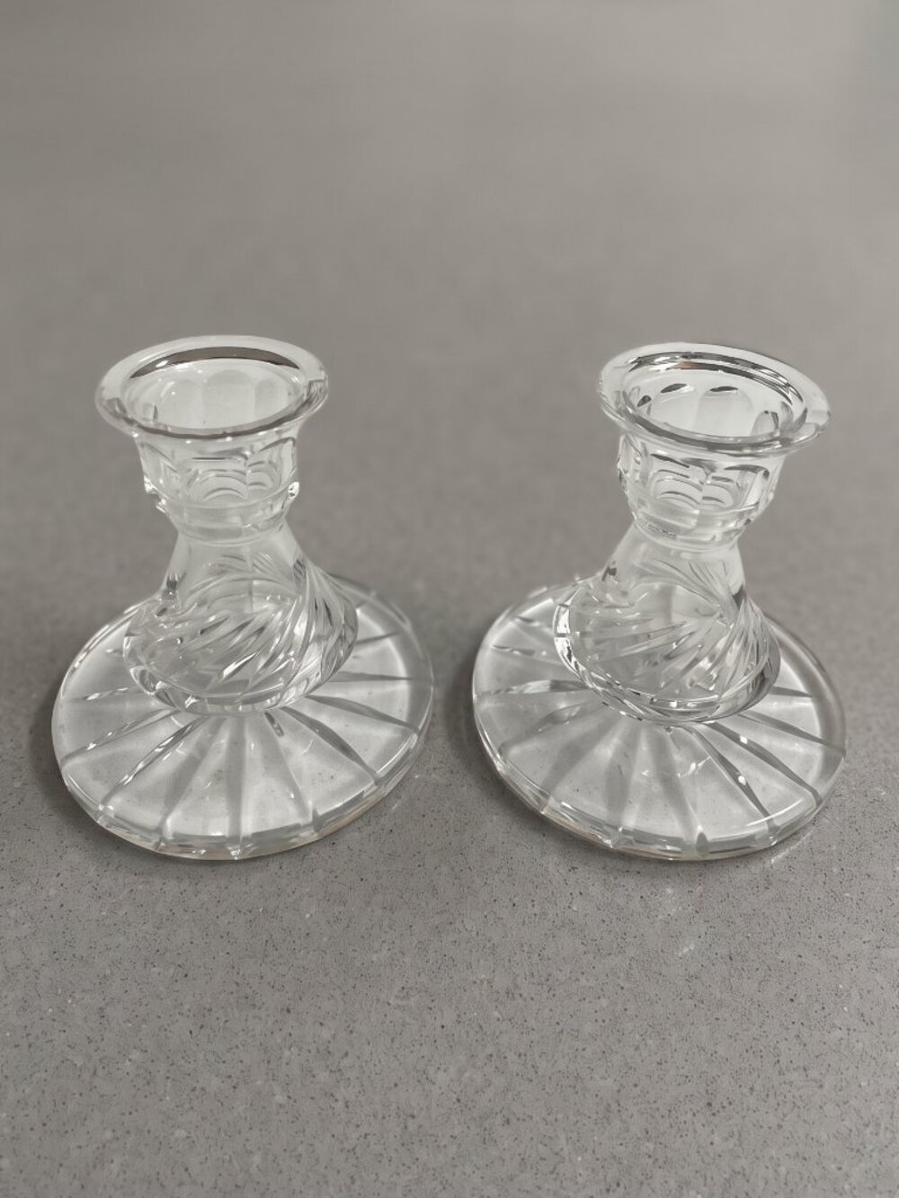 Vintage Clear Crystal Glass Twisted Stem Taper Candle Holders Pair 3.5”